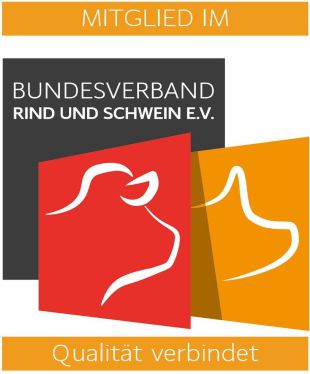 Logo des Bundesverbands Rind und Schwein e.V. zeigt Rind- und Schweinesilhouetten mit dem Hinweis auf die Mitgliedschaft.